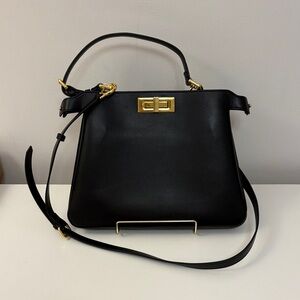 Chic Black Shoulder Bag with Gold Accents NWOT